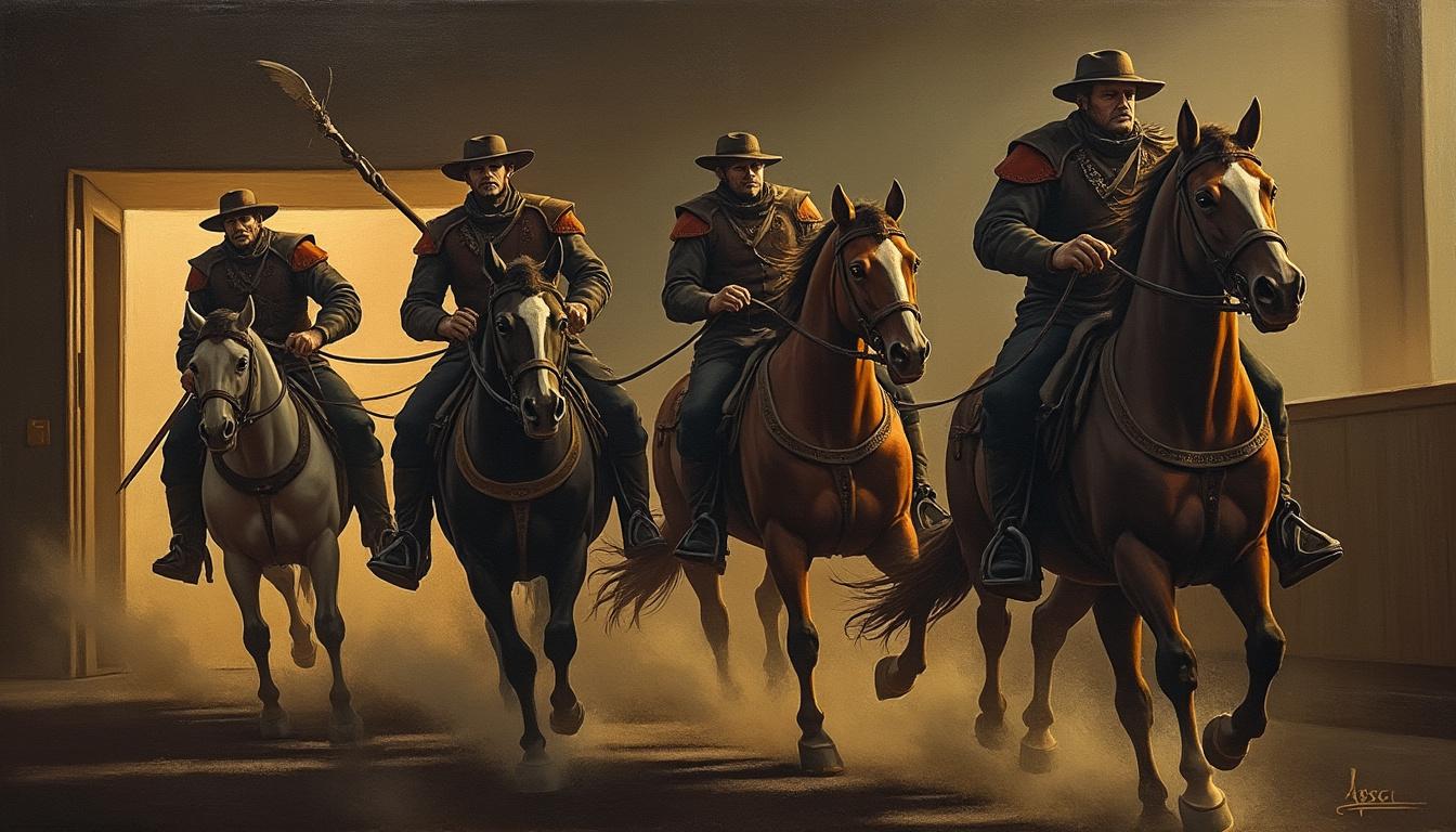 découvrez la chronique #11 qui explore la symbolique et l'impact des quatre cavaliers de l'apocalypse dans notre société moderne.