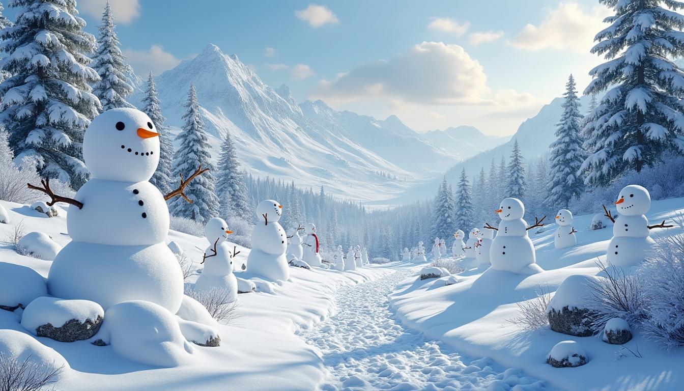 découvrez l'épopée enneigée, un voyage magique au cœur des bonhommes de neige, entre aventures hivernales et paysages féeriques.